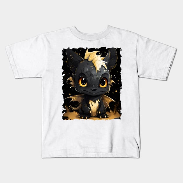 Cute Baby Dragon - Golden Baby Dragon Kids T-Shirt by ArtisticCorner